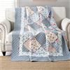 Qucover Patchwork Copriletto Trapuntato Singolo 150x200 cm Trapuntino per Primaverile Estivo Coperta in Cotone Shabby chic Blu Stile Country