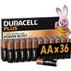 DURACELL Batterie Plus AA (Confezione da 36) - Batterie Alcaline da 1,5 V - Fino al 150% di durata extra con Attivi POWER BOOST- Affidabilità per i dispositivi di utilizzo quotidiano -MN1500