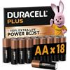 DURACELL Batterie Plus AA (Confezione da 18) - Batterie Alcaline da 1,5 V - Fino al 150% di durata extra con Attivi POWER BOOST- Affidabilità per i dispositivi di utilizzo quotidiano - MN1500