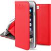 Moozy Cover per iPhone SE 2020, iPhone 7, iPhone 8, Rosso - Custodia a Libro Flip Smart Magnetica con Appoggio e Porta Carte