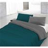 Italian Bed Linen Parure Copri Piumino Natural Color, Verde Petrolio/Fumo, Singolo
