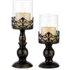 Sziqiqi Portacandele a Colonna Vintage Nero Anticato Set di 2, Versatile Centrotavola Metallico Floreale Centrotavola Base Floreale per Festa di Nozze Camino Decorazione Della Mensola 27cm & 33cm