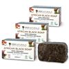 Pranaturals - Sapone nero africano 3 x 200 g, grezzo e 100% organico, saponetta da 200 g, eticamente ottenuto e realizzato a mano in Ghana, adatto per tutti i tipi di pelle