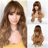 HAIRCUBE Lunghe parrucche ondulate con Bangs ombre parrucche bionde scure per donne, parrucche sintetiche resistenti al calore con radice marrone per giornalmente/partito/cosplay