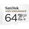 SanDisk HIGH ENDURANCE Video Monitoring for Dashcams & Home Monitoring 64 GB microSDXC Memory Card + SD Adaptor, Up to 100 MB/s read and 40 MB/s Write, Class 10, U3, V30, White