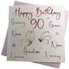 WHITE COTTON CARDS Biglietto di Auguri per 90° Compleanno, Fatto a Mano, con Scritta in Inglese Nanna,NAN,Nana,Gran,Granny,Nanny,Nanny,Nanny,Nanny,Grandma, Happy Birthday 90, Bianco, wb125-90