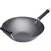 Kitchencraft World of Flavors Wok Carbon Antiaderente, Wok in Acciaio al Carbonio, Padella Extra Large, 36cm (14''), Nero