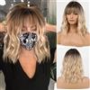HAIRCUBE Parrucca Lunghezza Spalla Parrucca Capelli Ricci Ondulati Parrucche Colore Biondo e Radici Scure per Donne con Frangetta