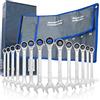 HASKYY Set Chiavi Combinate a Cricchetto 8-24 mm - 14 Pezzi, Chiavi Fisse e ad Anello con Cricchetto, Set Professionale per Officina, Meccanica e Auto