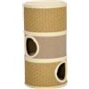 PawHut Casetta Cuccia per Gatti Tiragraffi a Torre con 3 Nicchie, Corda in Sisal e Alga Marina, Bordo Peluche, Khaki e Marrone|Aosom