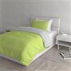 Italian Bed Linen Set Copripiumino 100% Cotone Natural Color, Made in Italy - Parure Copri Piumino - Sacco Piumone 200x200 cm con Doppia Patella e Federa Cuscino, Piazza e Mezza, Verde Acido/Grigio Chiaro
