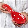 City to Cottage® Poggiamestolo per Cucchiaio con Fantasia a Pois Rosso e Bianco | Realizzato e Dipinto a Mano in Ceramica | Portautensili