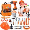 JOYIN32 Pezzi Gioco D'imitazione Kit Strumenti da Costruzione，Attrezzi per Bambini con Trapano Elettrico,Casco da Costruzione