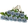 DuHouse 10 rose finte fiori di seta artificiali fiori di rosa finto fiore lunghi steli bouquet per organizzare matrimoni centrotavola festa casa decorazione cucina (Blu polveroso)