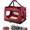 lionto Borsa trasportino per cani pieghevole per viaggi e auto, 50x34x36 cm, box di trasporto stabile con maniglie per gatti e animali fino a 10 kg, scatola in tessuto, rosso scuro