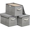 SONGMICS Scatole Portaoggetti con Coperchio, Set di 3, Contenitori in Tessuto Pieghevoli, Organizer per Armadio, Manici, per Camera da Letto Soggiorno, 38 x 25 x 25 cm, Grigio Tortora RFB013G02