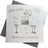 WHITE COTTON CARDS SS42-SIL50,16 cm x 16 cm - Biglietto di auguri per 50° compleanno cognata con calici di champagne e rose rosa