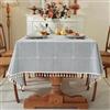 Pahajim Tovaglia Antimacchia Quadrata Tovaglia Cotone Lino Copritavolo Moderno Elegante Lavabile Tassel Design Decorazioni per il Tavolo della Cucina(Grigio quadri,140x140cm)