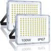 YIQIBRO Faretto LED da Esterno 100W 2 Pezzi, Faro LED Esterno IP67 Impermeabile Ultra Sottile, 10000LM 6500K Bianca Fredda Luce di Sicurezza per Giardino Cortile Garage Prato Magazzino Terrazza