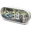 Explore Scientific RDC2002, Orologio con frontale a specchio, Ora, Temperatura interna, Previsioni del tempo a icone, Doppia sveglia, 3 livelli di luminosità, Controllo soft touch, Porta USB, Bianco