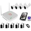 Cantonk Kit Video Sorveglianza Wi-Fi Full HD da esterno, 4 Telecamere, NVR 2 TB, ONVIF