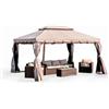 Bakaji Gazebo 3x4 In Alluminio Struttura Moka E Telo Moka Con Tende E Zanzariera