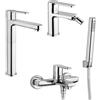 Jacuzzi Set miscelatori lavabo alto + bidet + gruppo vasca Jacuzzi | rubinetteria Eolo ottone cromato per piletta clic clac