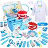 BUYGER Giochi Valigetta Dottore Bambini con Costume, Kit Medico Dentista Giocattolo Infermiere Giochi Bambini 3 Anni, Set Dottore Dottoressa Bambina, Blu
