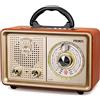 PRUNUS J-110BT Radio Portatile Vintage FM AM(MW) SW, Radiolina Classico Legno con Manopola di Regolazione Extra Large, Altoparlante Bluetooth Retro, Supporta TF/AUX/USB MP3 Player. (Oro)