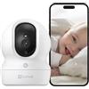 EZVIZ Telecamera Wi-Fi Interno 2K, Videocamera Sorveglianza 3MP per animali e bambini, Motorizzata a 360°, Audio a due vie, Funziona Alexa, Avvisi movimento, Visione notturna, Modello CP1