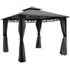 Gazebo 3x3 Struttura In Alluminio Grigio Con Tende Laterali Antivento Telo PVC