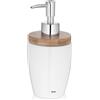 kela Dispenser per sapone 350 ml NATURA, dispenser per sapone in ceramica bianca, coperchio in bambù, flacone con pompa, dispenser per detersivo per piatti