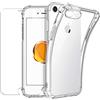 New&Teck - Cover per iPhone SE 2022/SE 2020 e Cover per iPhone 8/7 (4.7) + [vetro temperato protezione schermo], in silicone TPU trasparente, [paraurti con angoli rinforzati]