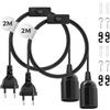 DiCUNO Portalampada E27 con filo, Portalampada E27 a sospensione con pulsante On/Off per soffitto, camera e cucina, Nero, 0-250V, 4A, 2M, 2 pezzi