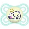 MAM S244 - Ciuccio Perfect Night con tettarella extra sottile e flessibile in silicone Skinsofttm ultra morbido, per bambini di 0 mesi, brilla al buio, scatola auto sterilizzabile, per bambini, blu