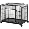 PawHut Kennel Gabbia per Cani Pieghevole Doppia Porta con Blocco 4 Ruote con Freno e Fondo Rimovibile, 109.5x71x78cm|Aosom