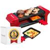Bestron Mini Raclette per 1-2 Persone, Mini griglia da tavolo con 2 padelline e 2 spatole in legno, Piastra per Raclette con 350 watt, colore: Rosso/Nero
