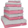 Betz set di 10 asciugamani Premium 100% cotone 2 teli doccia 4 asciugamani 2 asciugamani per ospiti 2 guanti da bagno colore grigio argento e rosa antico