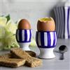 City to Cottage® Set di 2 Portauova A Righe Blu Scuro | Lavorato e Dipinto a Mano | Ceramica | Portauovo per Uova Sode o alla Coque