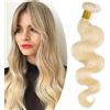SEGO Extension Tessitura Matassa Capelli Veri Ricci Mossi Brasiliani 50cm 100g Extensions Bionde Virgin Human Hair Grado 7A #613 Biondo Chiarissimo