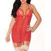 Glitter Strappy Halter mesh/Lace Chemise, grande, rosso