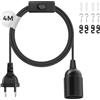 DiCUNO Portalampada E27 con filo, Portalampada E27 a sospensione con pulsante On/Off per soffitto, camera e cucina, Nero, 0-250V, 4A, 4M, 1 pezzi