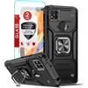 LeYi Cover per Xiaomi Redmi 9C/9C NFC con [2 Pack] Vetro Temperato,Custodia Armour Metallo Magnetica Supporto Silicone TPU Hard PC Morbida Slim Bumper Full Body Antiurto Case per Redmi 9C Nero