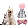 Heveer Cappello Compleanno per Animali Domestici Cappello Festa Cane Gatto con Papillon Paillettes per Cucciolo Gattino 2 Pezzi