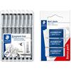 Staedtler Pigment Liner Penna Fineliner Nero 0.05-2.0 Mm - Astuccio Da 8 & Mars Plastic 526 53 Gomma, 40 X 19 X 13 Mm, Confezione Da 3