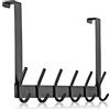 MEIJO Appendiabiti Da Porta, Ganci Porta In Acciaio Inox Con 6 Ganci, Attaccapanni Da Porta Per Cucina Ufficio Bagno (Nero, spessore 4,5 cm)