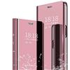 MLOTECH Cover per Huawei P20 Custodia + Vetro temperato Flip Traslucido Clear View Specchio Standing Cover Anti Shock Placcatura Cover Oro Rosa