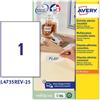 AVERY Etichetta adesiva L4735REV bianca rimovibili 25f A4 210x297mm (1et/fg) laser