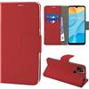 N NEWTOP Cover Compatibile con Oppo A15, HQ Lateral Custodia Libro Flip Chiusura Magnetica Portafoglio Simil Pelle Stand (Rosso)