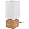 RL LIVE YOUR LIGHT Reality Leuchten Woody R50171030 - Lampada da tavolo in legno marrone, paralume in tessuto bianco, 1 x E14, 12 x 12 cm